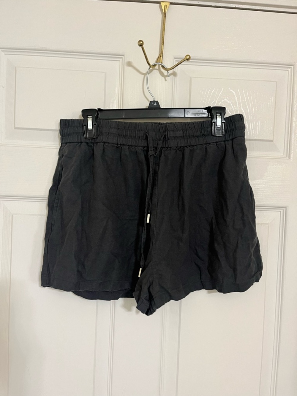 Zara Dark Gray High-Waist Drawstring Linen Blend Shorts
